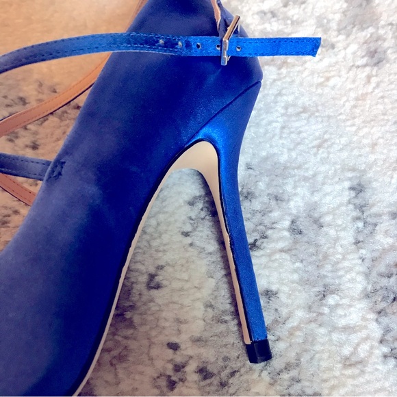 NWT Zara Strappy Satin Heels in Cobalt Blue - Picture 11 of 16